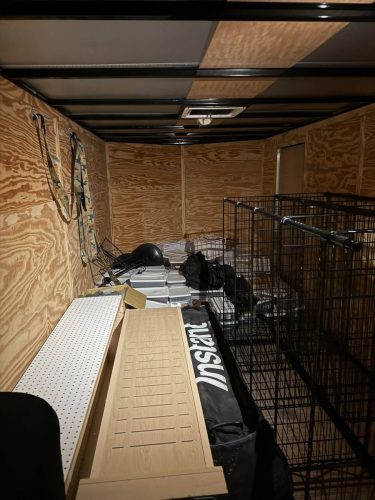 USA Bass Team order of boxes of D&L Tackle Advanced Jigs. Trailer with equipment.